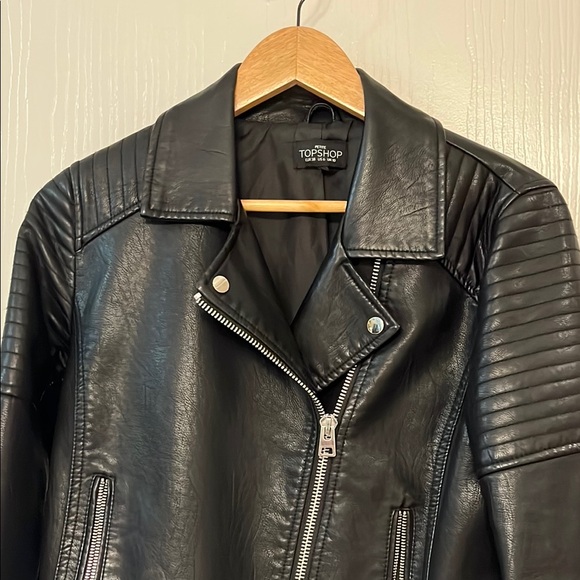Topshop Black Faux Leather Biker Jacket - Picture 2 of 9